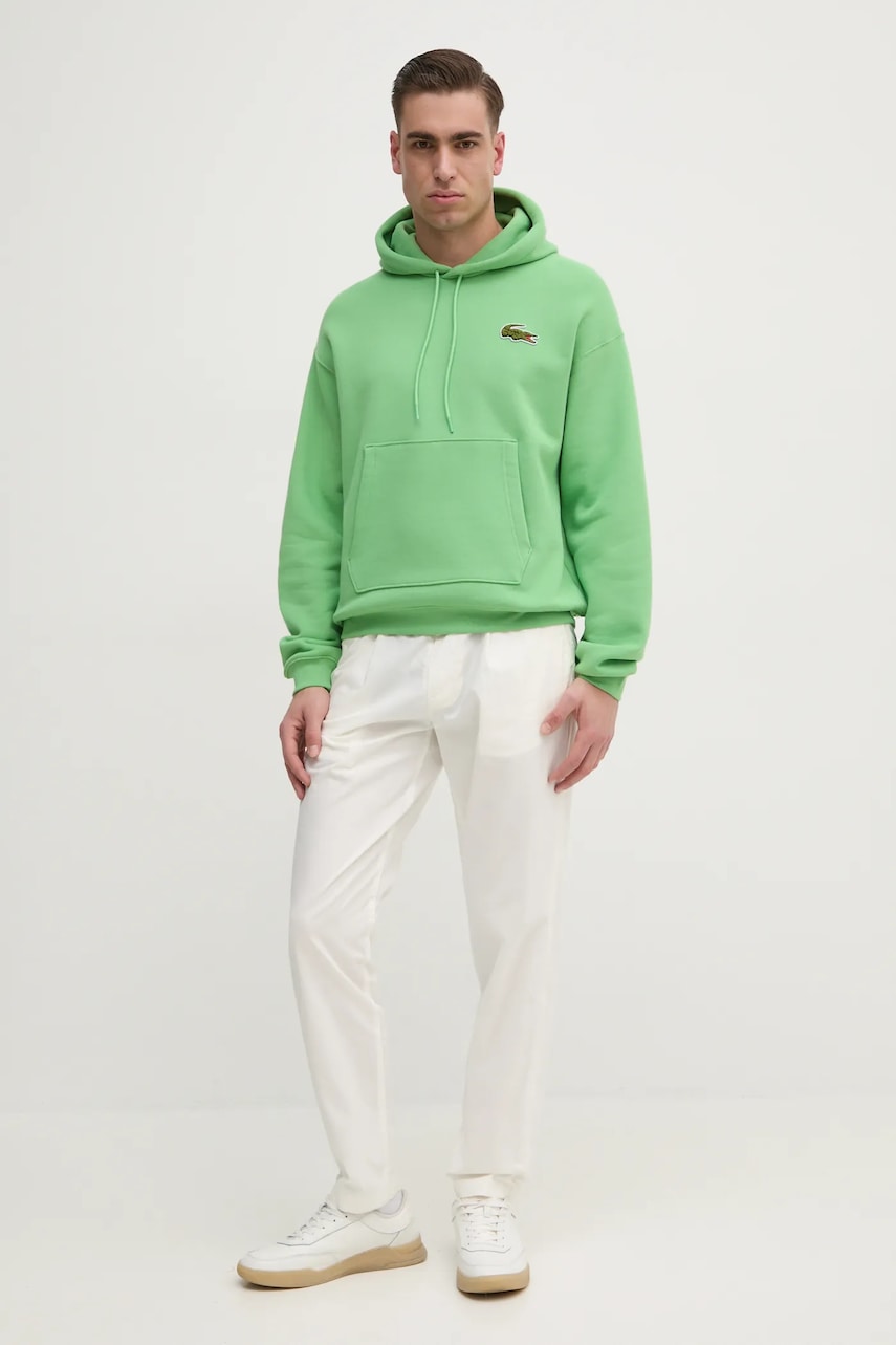 Хлопковая кофта Lacoste мужская с капюшоном однотонная SH2754 Хлопковая кофта Lacoste мужская с капюшоном однотонная SH2754
