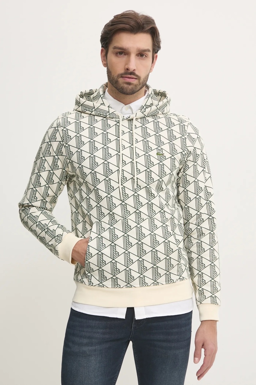 

Памучен суичър Lacoste в бежово с качулка с десен SH2855, Бежов
