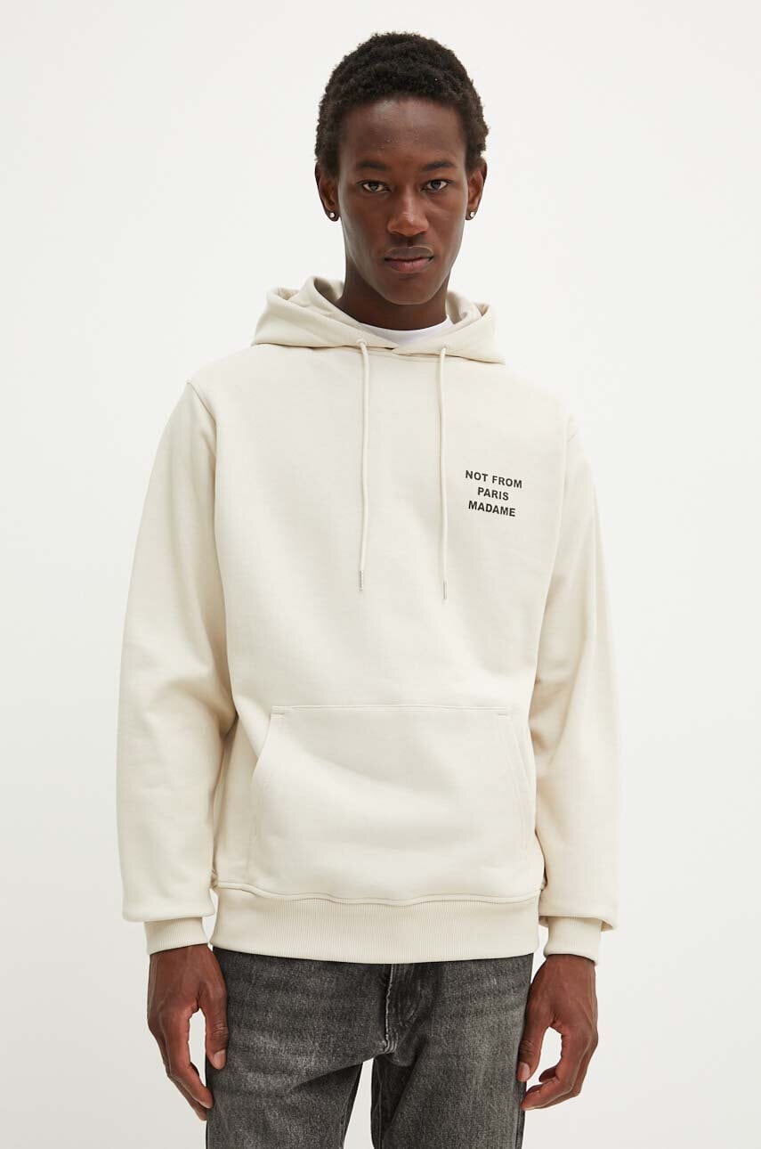 Drôle de Monsieur hanorac de bumbac barbati, culoarea bej, cu glugă, cu imprimeu, PERM.HO162.CO127 Le Hoodie Slogan Drôle de Monsieur hanorac de bumbac barbati, culoarea bej, cu glugă, cu imprimeu, PERM.HO162.CO127 Le Hoodie Slogan