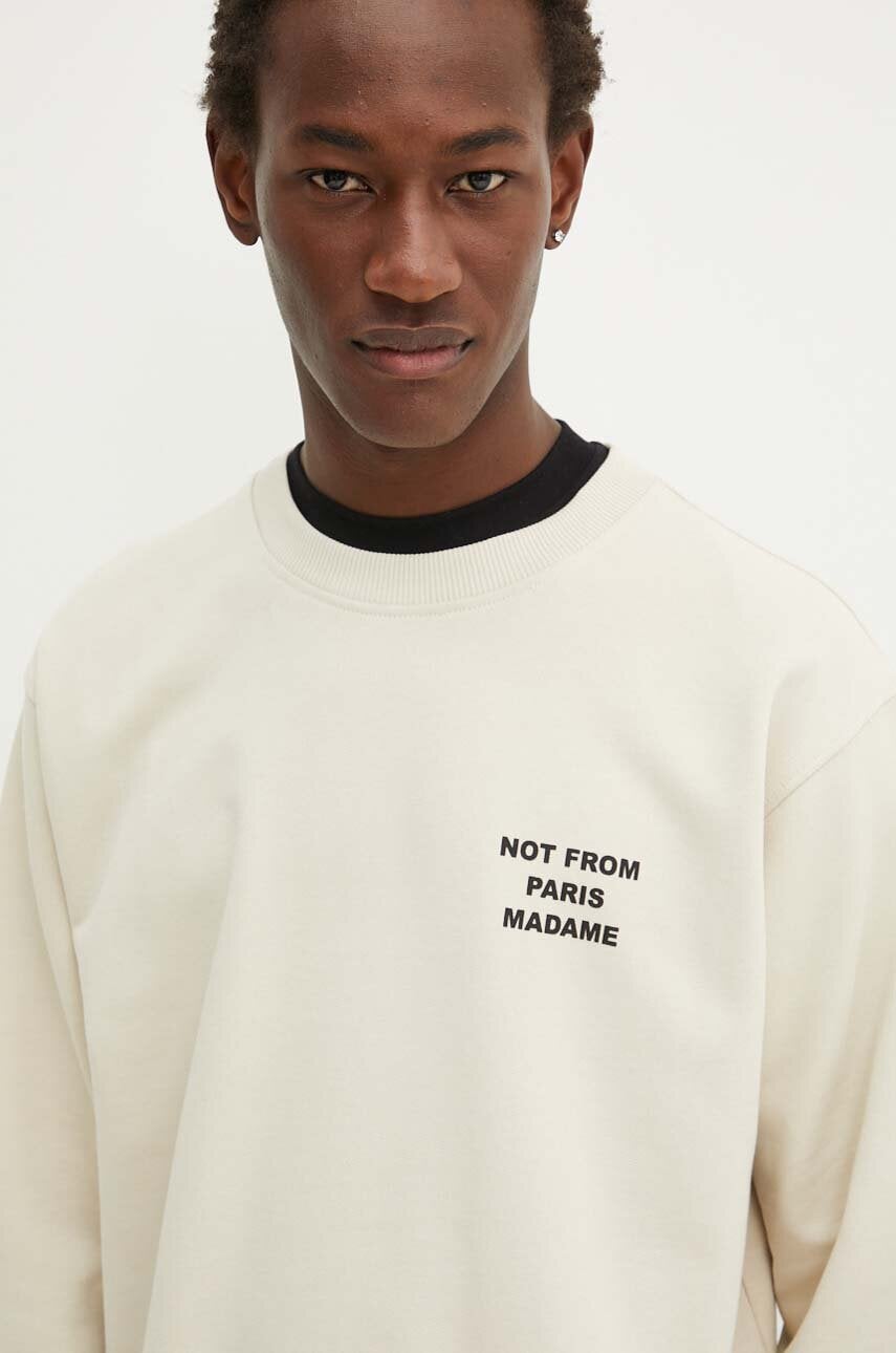 Drôle de Monsieur hanorac de bumbac barbati, culoarea bej, cu imprimeu, PERM.SW149.CO127 Le Sweatshirt Slogan