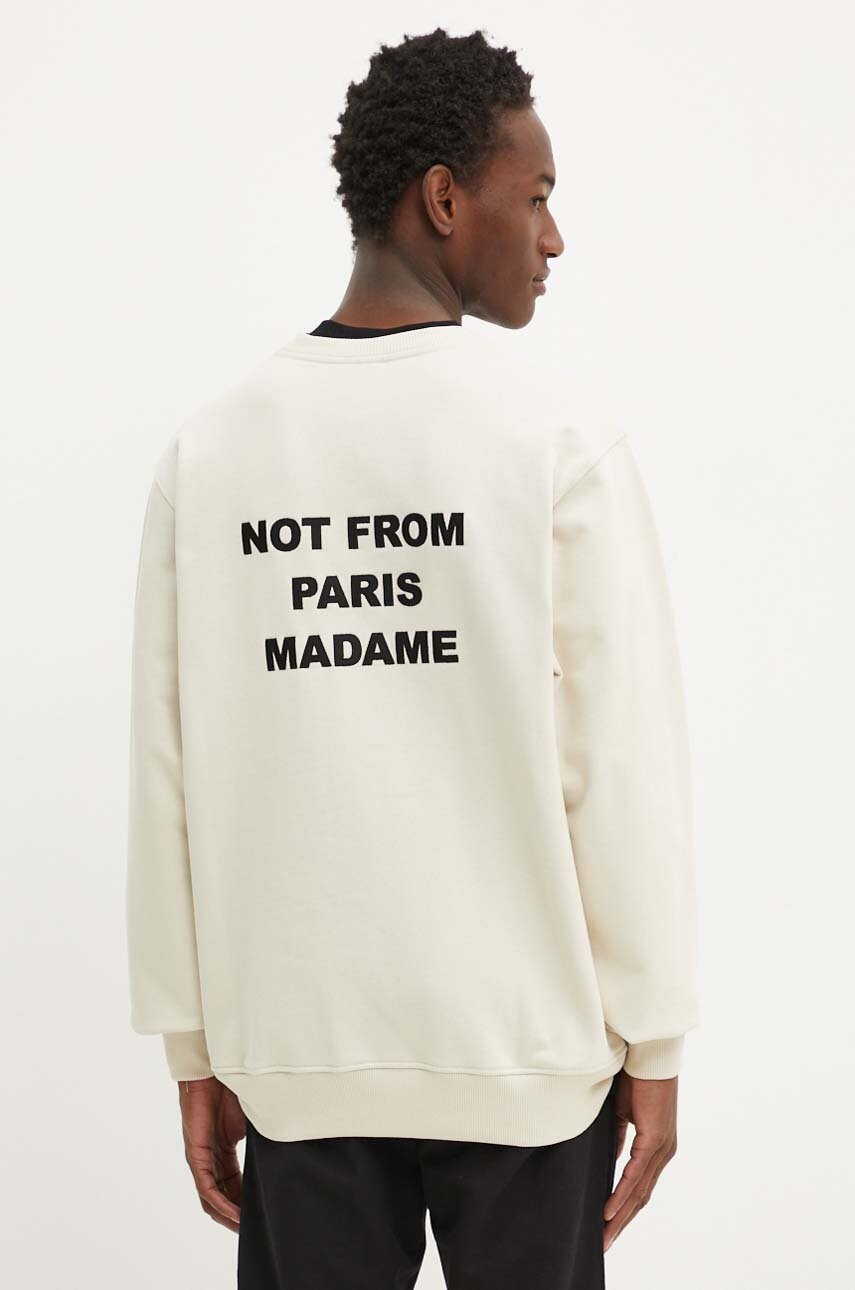 Βαμβακερή μπλούζα Drôle de Monsieur χρώμα: μπεζ, PERM.SW149.CO127 Le Sweatshirt Slogan φωτογραφία