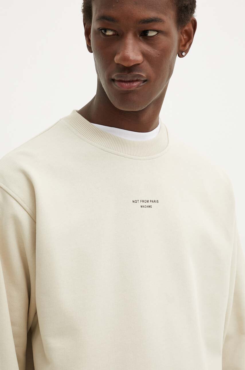 Drôle de Monsieur hanorac de bumbac barbati, culoarea bej, cu imprimeu, PERM.SW148.CO127 Le Sweatshirt Slogan Cl
