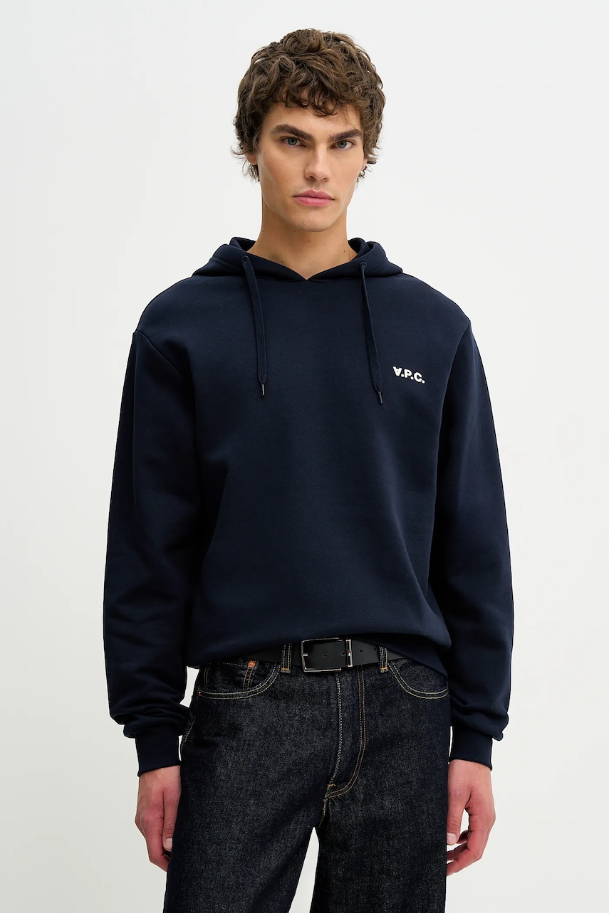 A.P.C. hanorac de bumbac Boxy Petit Vpc barbati, culoarea albastru marin, cu glugă, neted, COHBR-H27917