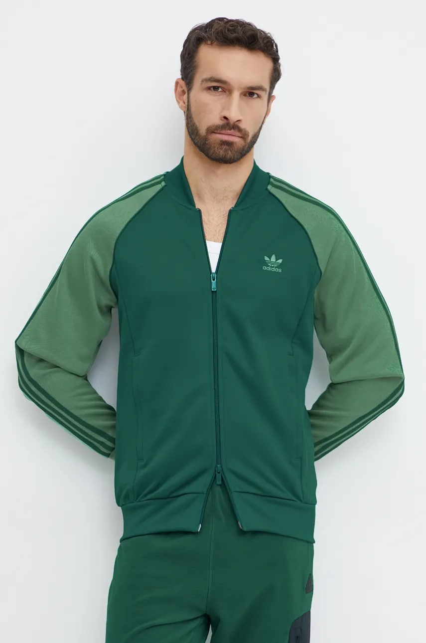 adidas Originals bluza Adicolor Classics SST Tracktop barbati, culoarea verde, modelator, IY8731 adidas Originals bluza Adicolor Classics SST Tracktop barbati, culoarea verde, modelator, IY8731