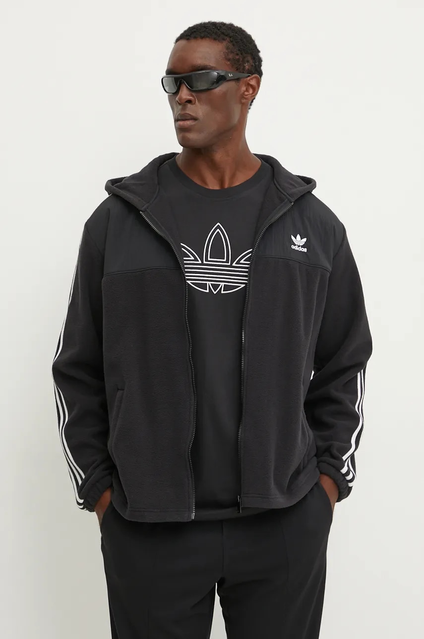 adidas Originals hanorac fleece Fleece Hoodie culoarea negru, cu glugă, cu imprimeu, IZ4802 adidas Originals hanorac fleece Fleece Hoodie culoarea negru, cu glugă, cu imprimeu, IZ4802