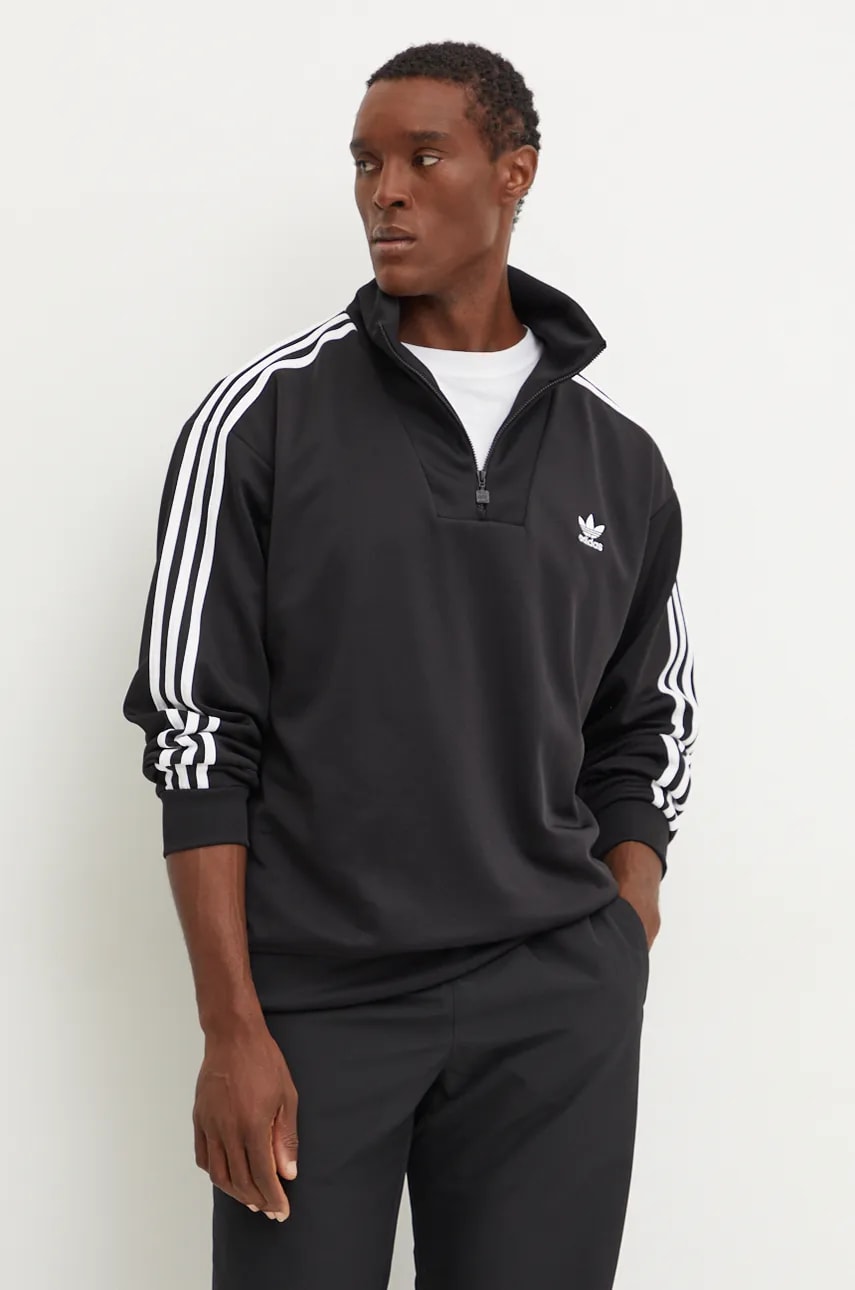 adidas Originals bluza Funnelneck Tracktop barbati, culoarea negru, cu imprimeu, IZ4803 adidas Originals bluza Funnelneck Tracktop barbati, culoarea negru, cu imprimeu, IZ4803