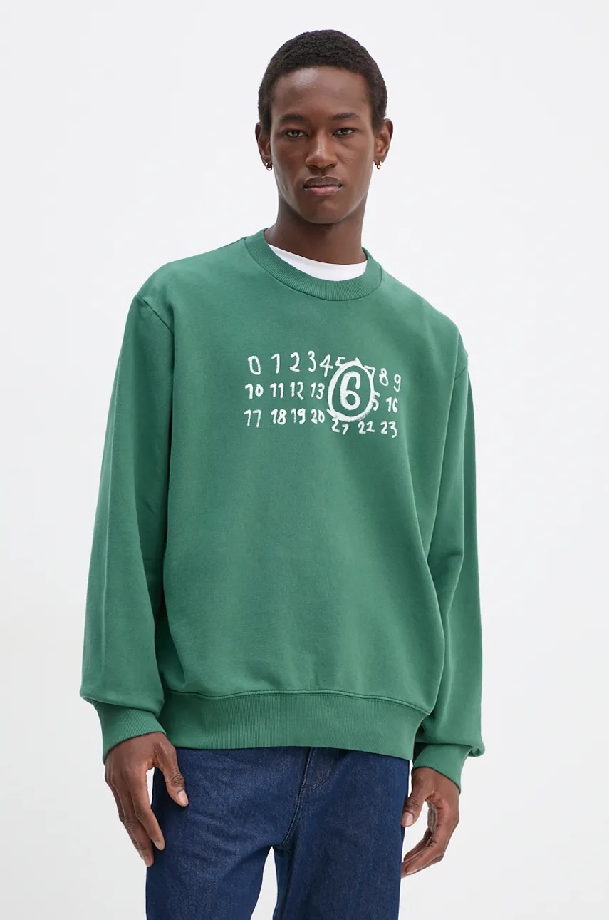 MM6 Maison Margiela hanorac de bumbac barbati, culoarea verde, cu imprimeu, SH2GU0011.M25004 MM6 Maison Margiela hanorac de bumbac barbati, culoarea verde, cu imprimeu, SH2GU0011.M25004