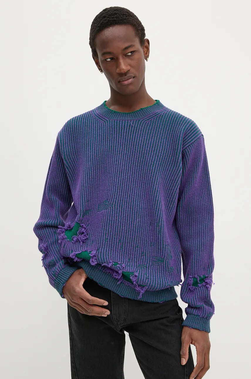 MM6 Maison Margiela pulover de lână barbati, culoarea violet, SH2HL0013.M13076 MM6 Maison Margiela pulover de lână barbati, culoarea violet, SH2HL0013.M13076