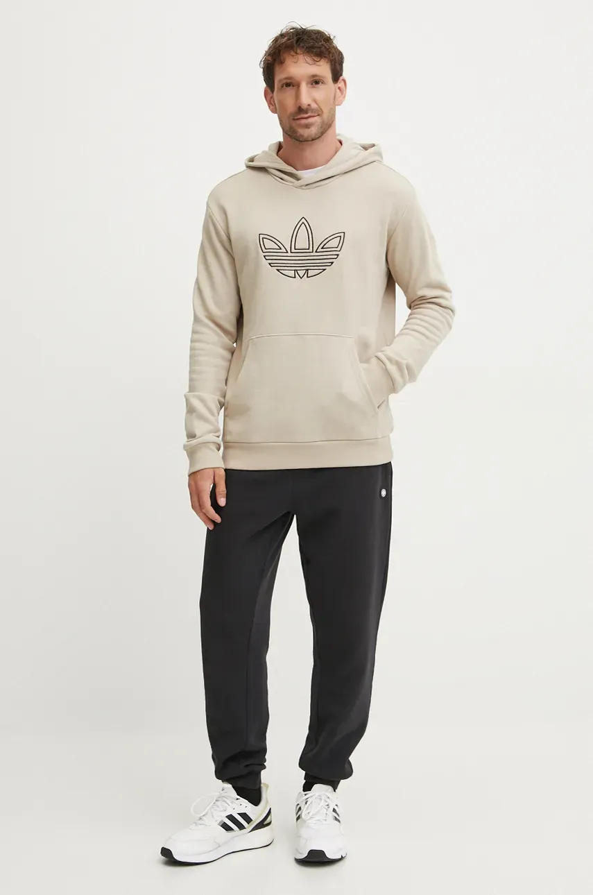 Хлопковая кофта adidas Originals Outline Hoodie мужская цвет бежевый с капюшоном с принтом JJ1505 Хлопковая кофта adidas Originals Outline Hoodie мужская цвет бежевый с капюшоном с принтом JJ1505