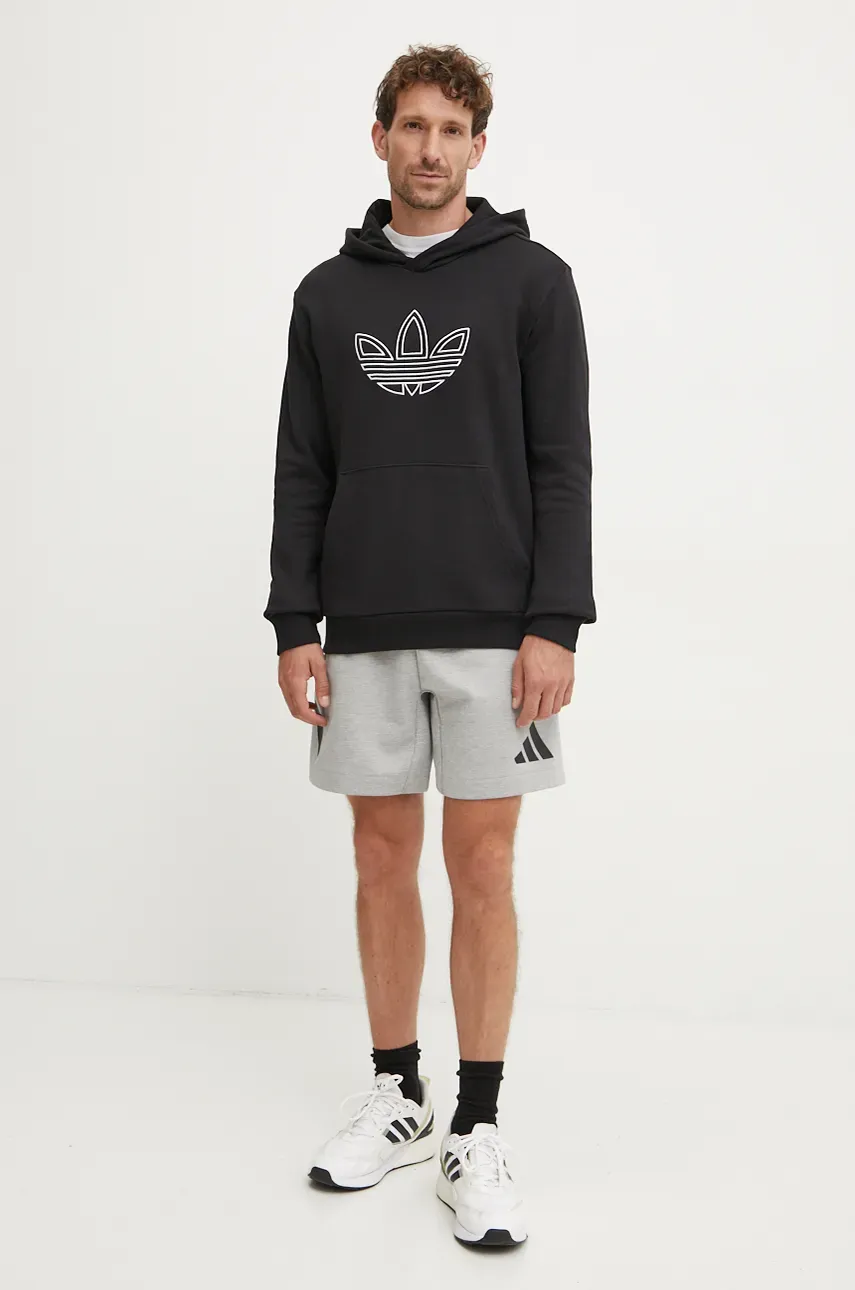 Хлопковая кофта adidas Originals Outline Hoodie мужская цвет чёрный с капюшоном с аппликацией JJ1506 Хлопковая кофта adidas Originals Outline Hoodie мужская цвет чёрный с капюшоном с аппликацией JJ1506