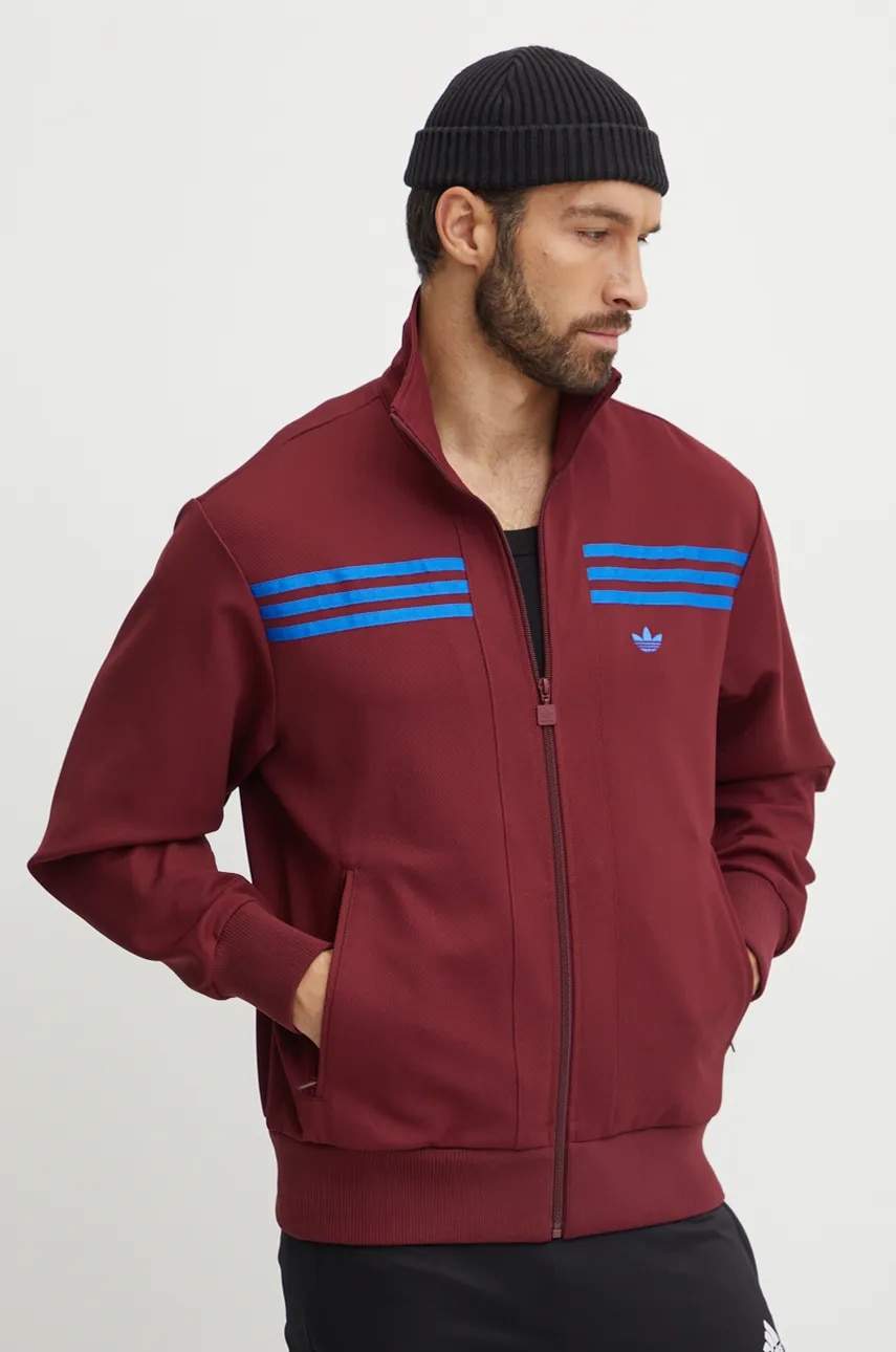 adidas Originals bluza 70s Track Top barbati, culoarea bordo, cu imprimeu, JN5963 adidas Originals bluza 70s Track Top barbati, culoarea bordo, cu imprimeu, JN5963