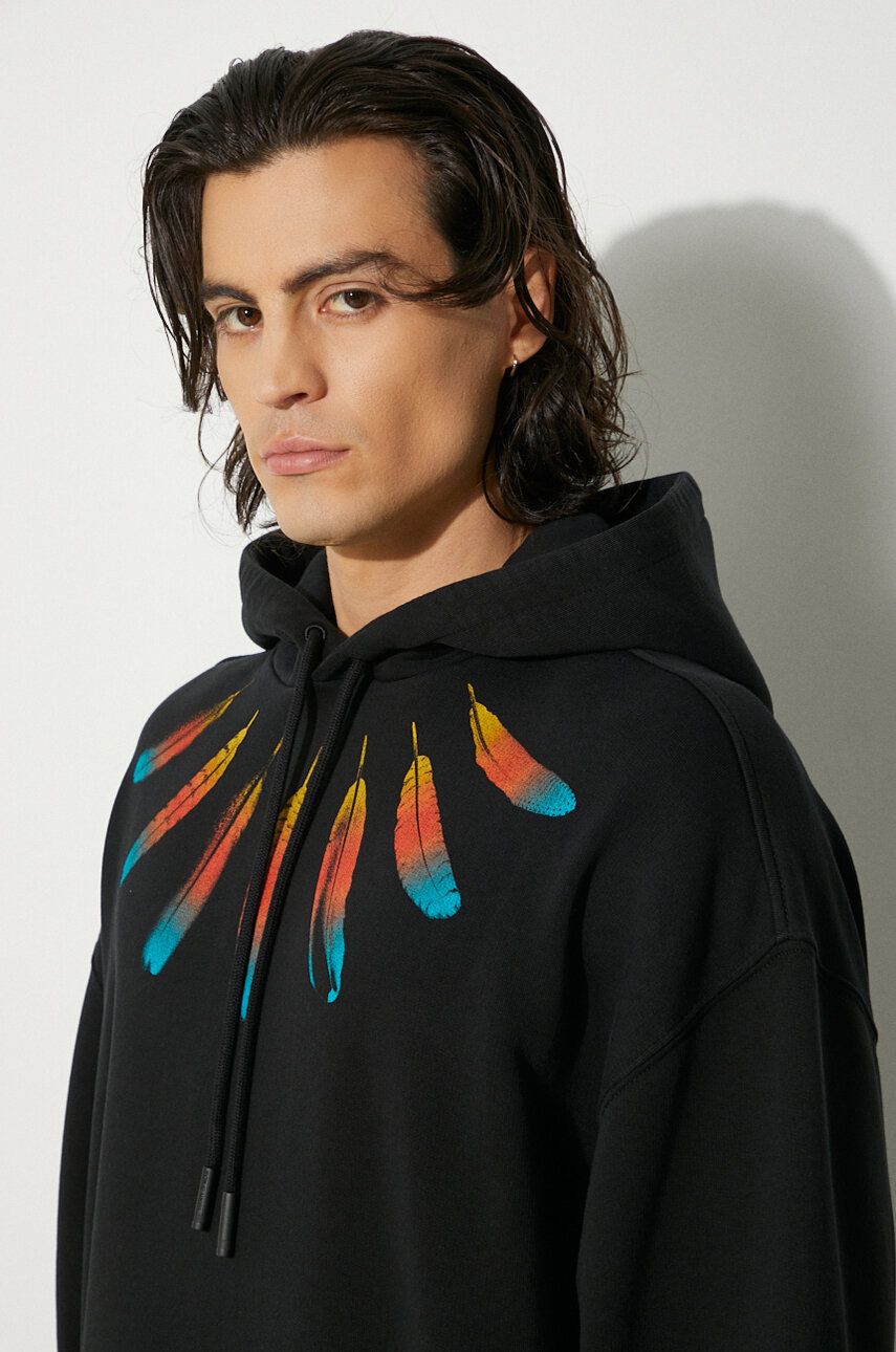 Bombažen Pulover Marcelo Burlon Collar Feathers Comfy Hoodie Moški, črna Barva, S Kapuco, CMBB106F24FLE0031084