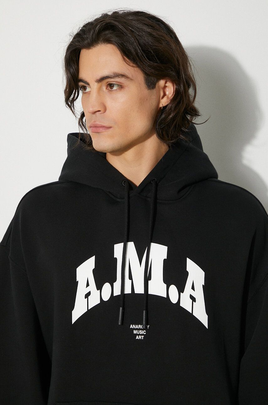 Pamučna Dukserica Marcelo Burlon Ama Comfort Hoodie Za Muškarce, Boja: Crna, S Kapuljačom, S Tiskom, CMBB106F24FLE0081001