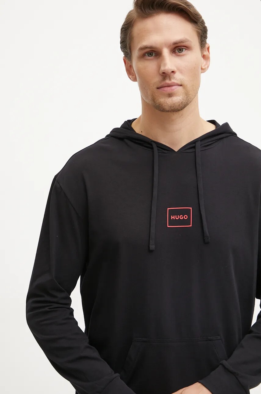 HUGO bluza lounge culoarea negru, cu gluga, cu imprimeu, 50525244