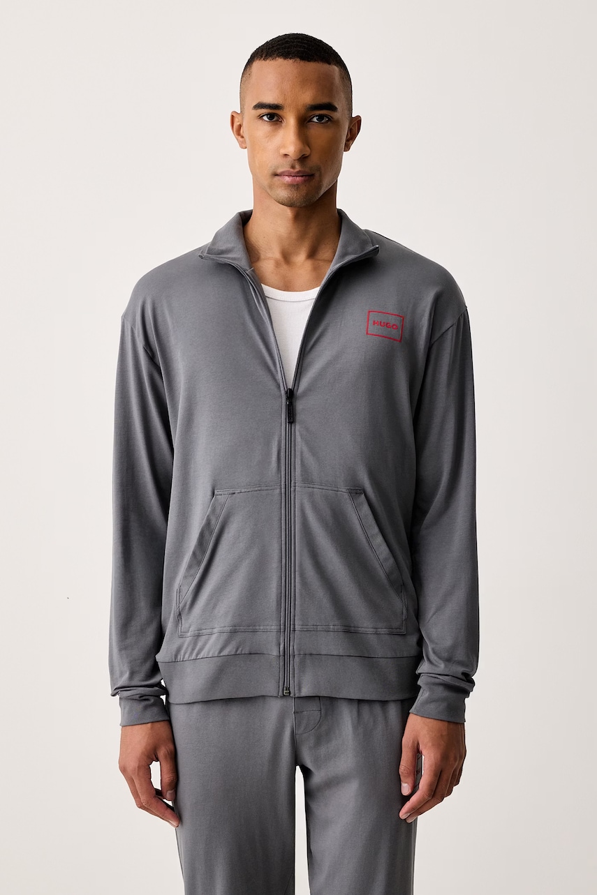 HUGO mikina loungewear pánska bavlnená s elastanom Laze Zip Jacket