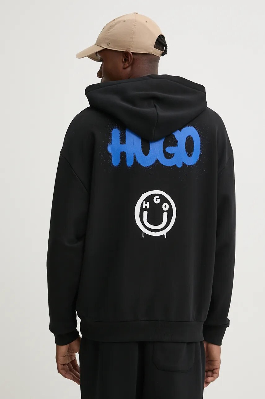 

Памучен суичър Hugo Blue в черно с качулка с принт 50532290, Черен