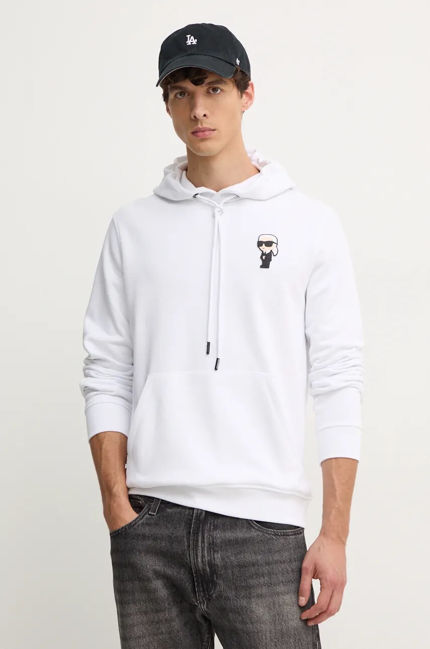 Karl Lagerfeld bluza barbati, culoarea alb, cu glugă, cu imprimeu, 544910.705036