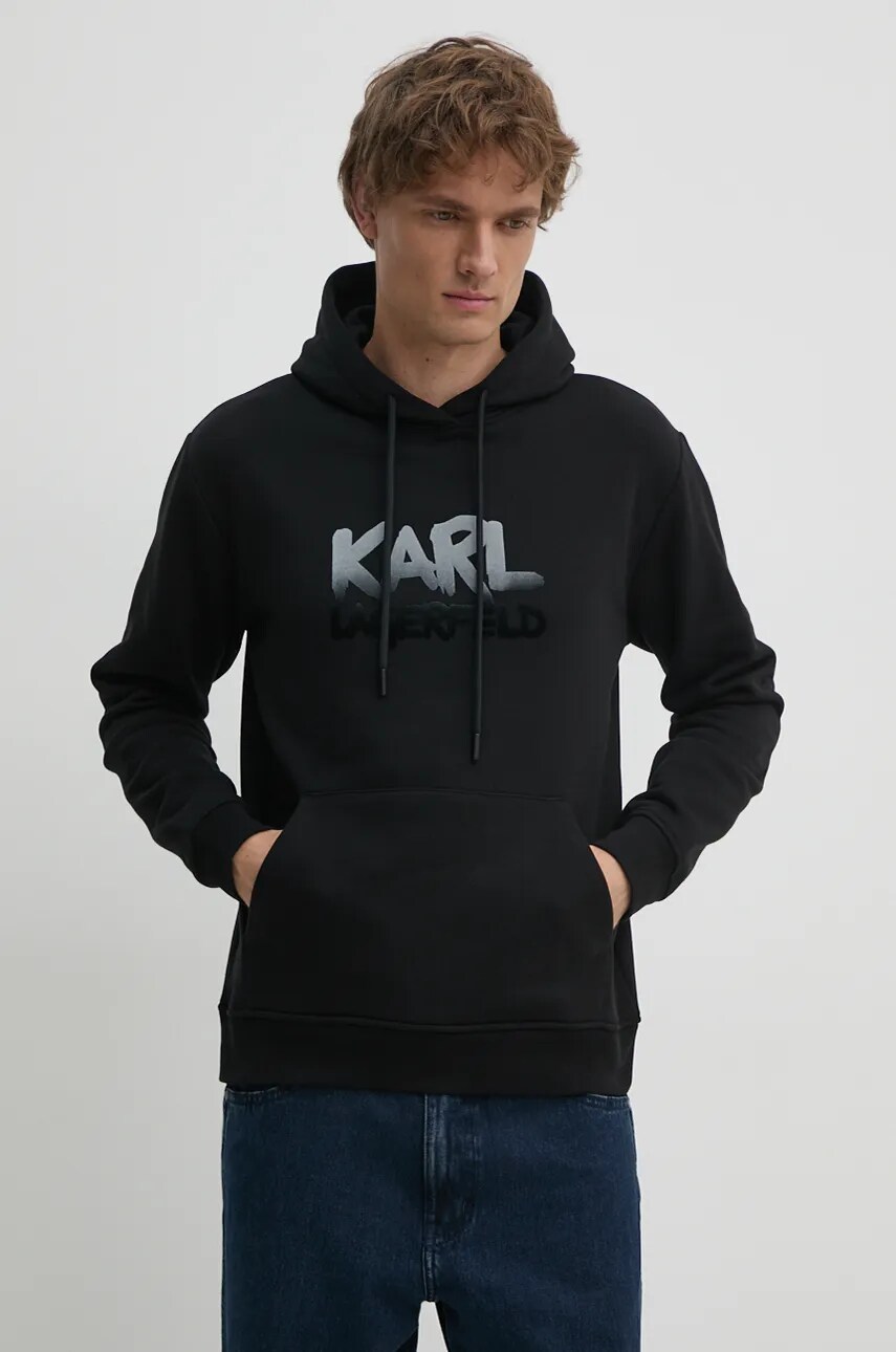 Karl Lagerfeld bluza barbati, culoarea negru, cu glugă, cu imprimeu, 544942.705064