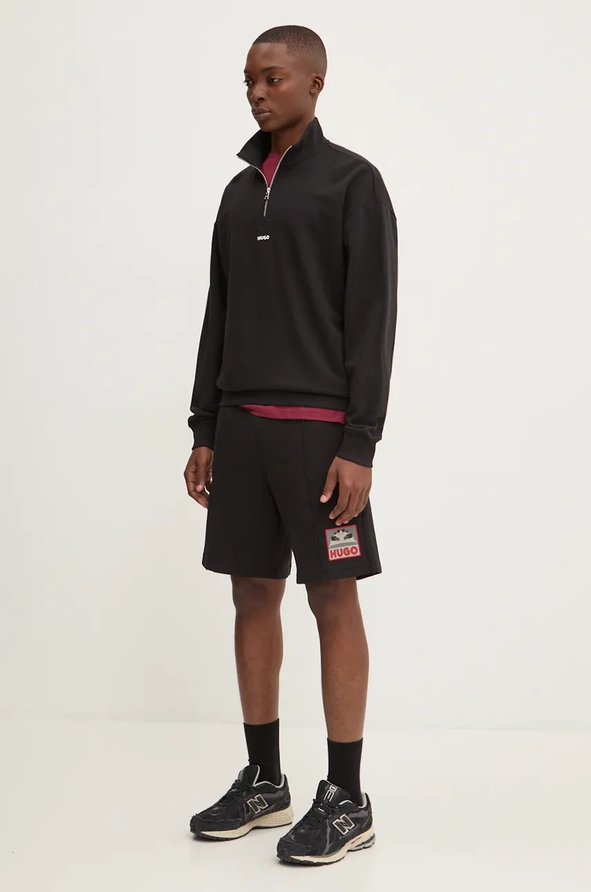 Хлопковая кофта HUGO мужская цвет чёрный однотонная 50525881