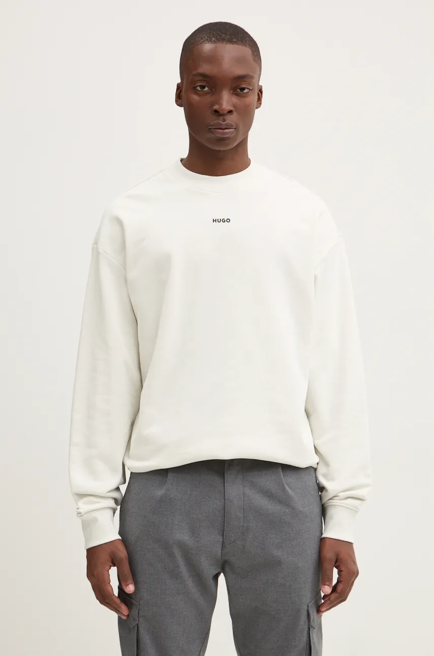 HUGO hanorac de bumbac barbati, culoarea bej, neted, 50525892