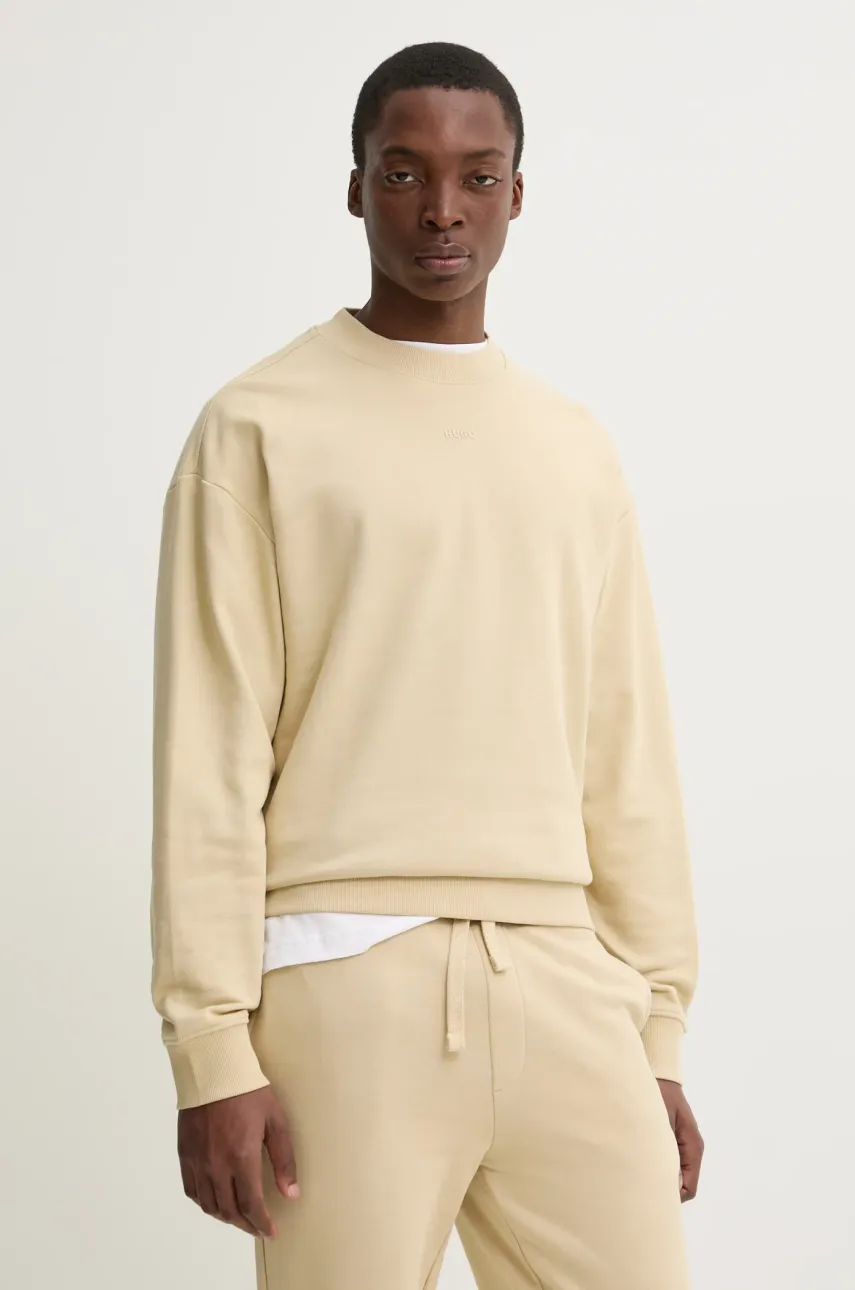 HUGO hanorac de bumbac barbati, culoarea bej, neted, 50525892