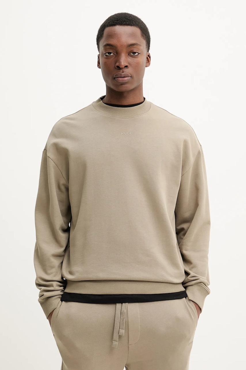 HUGO hanorac de bumbac barbati, culoarea maro, neted, 50525892