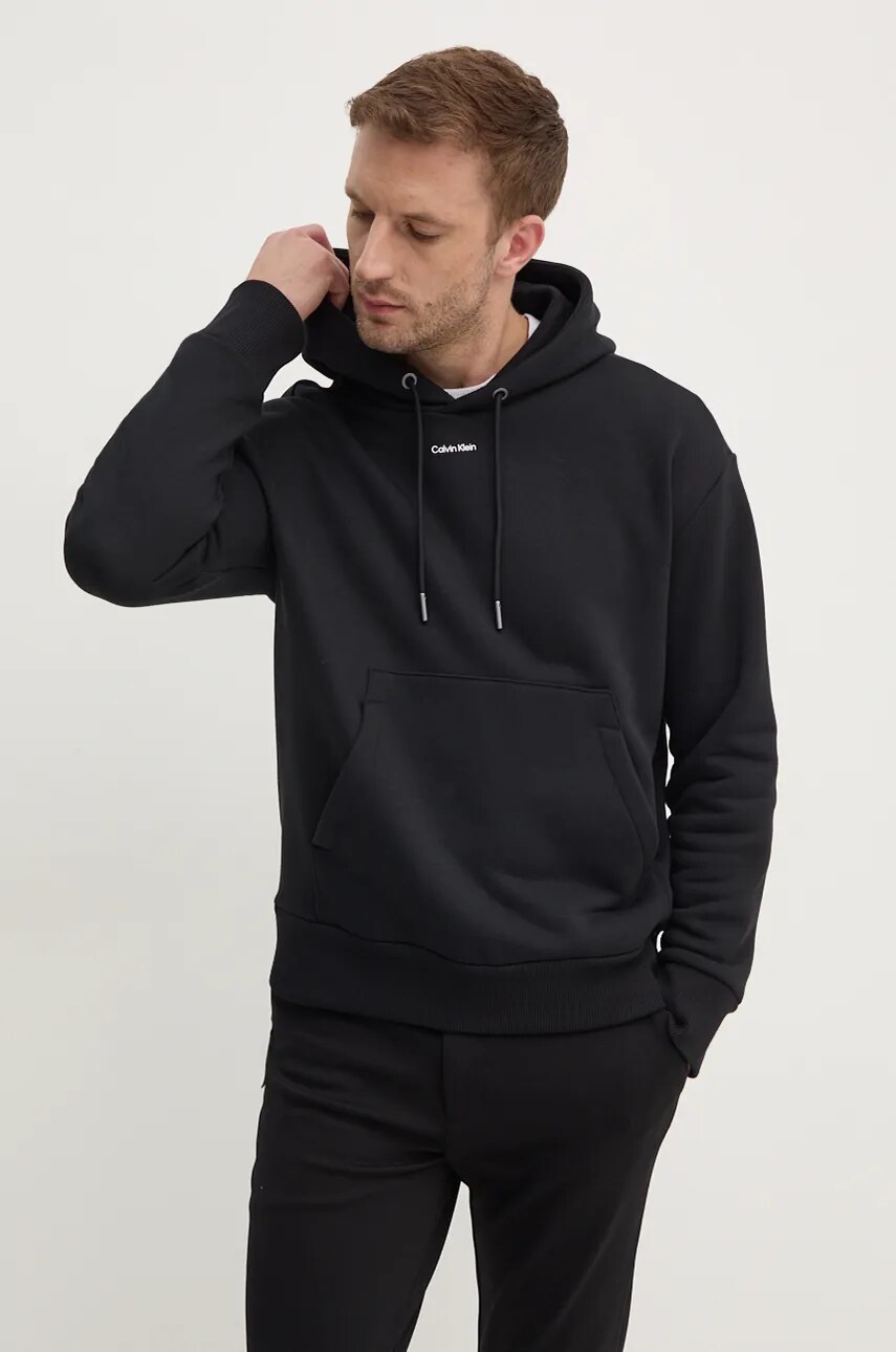 Levně Mikina Calvin Klein pánská, černá barva, s kapucí, s aplikací, K10K112871