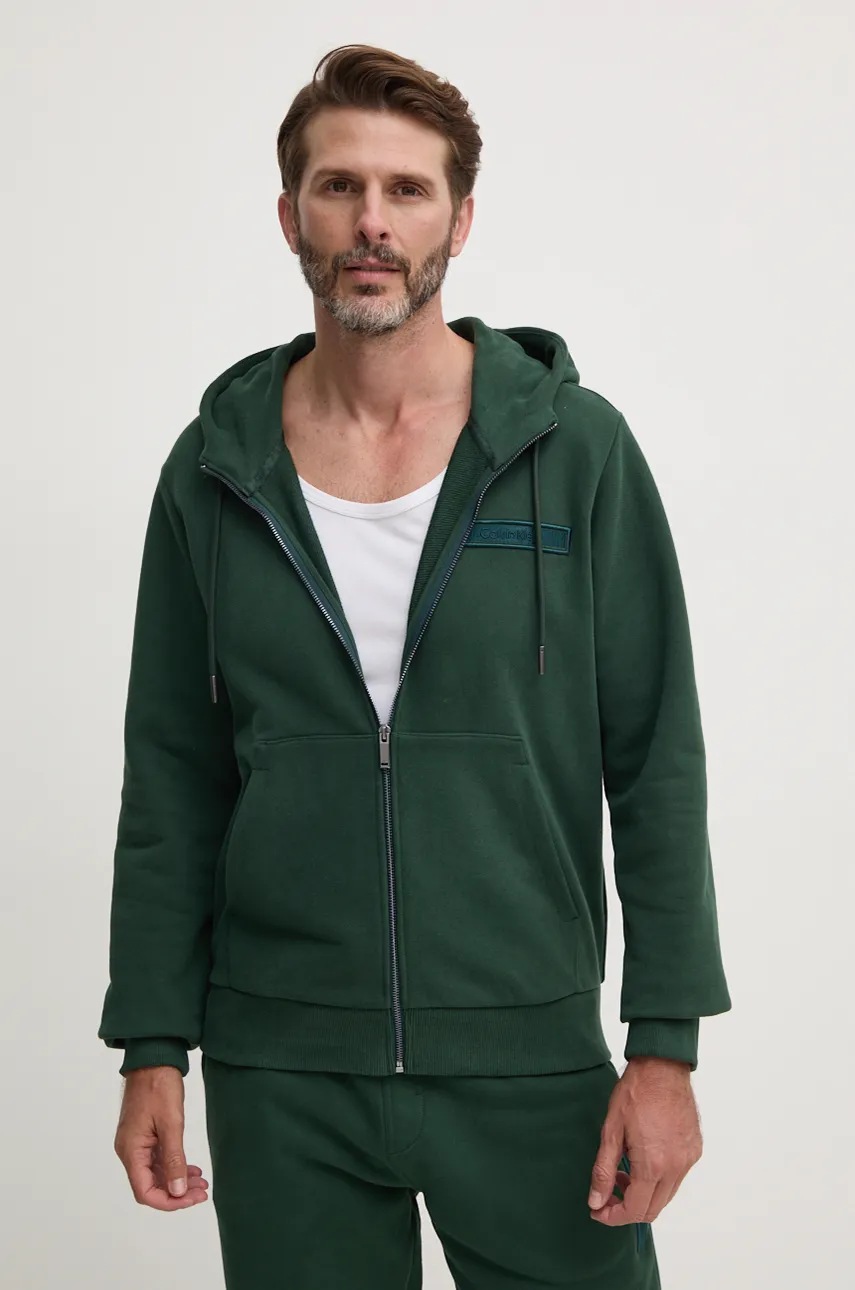 

Памучен суичър Calvin Klein в зелено с качулка с апликация K10K113562, Зелен