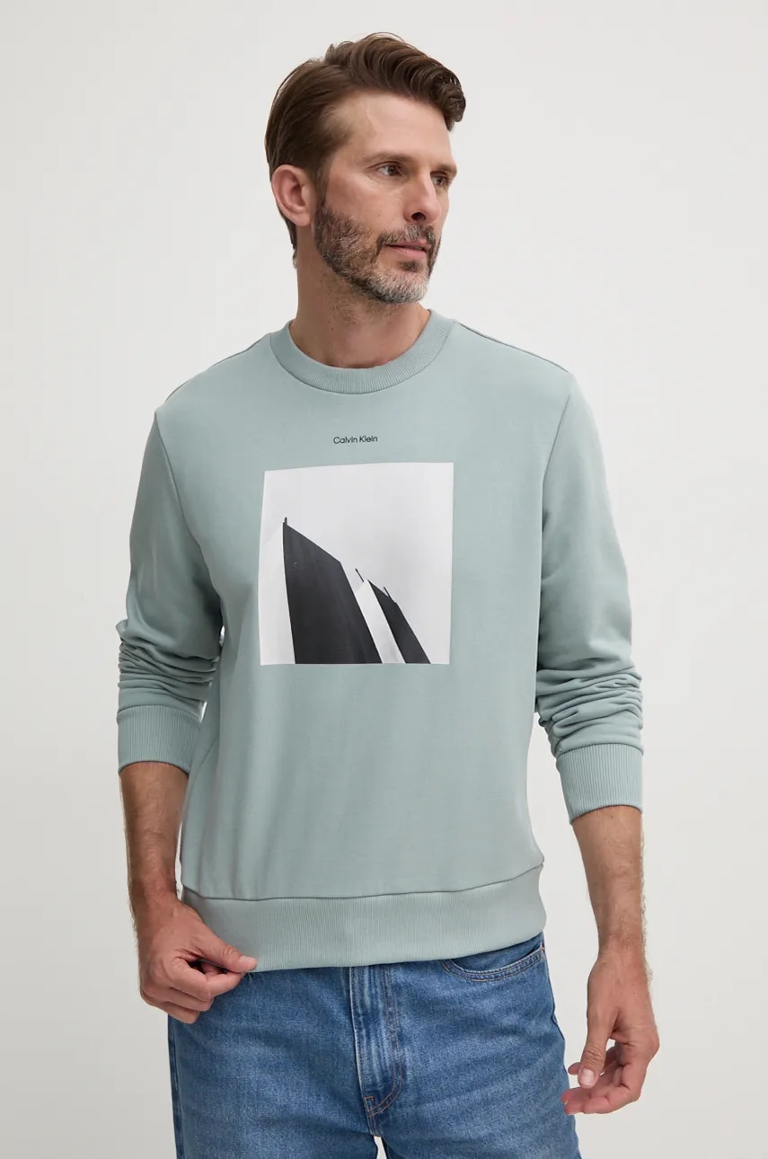 Levně Bavlněná mikina Calvin Klein pánská, šedá barva, s potiskem, K10K113563