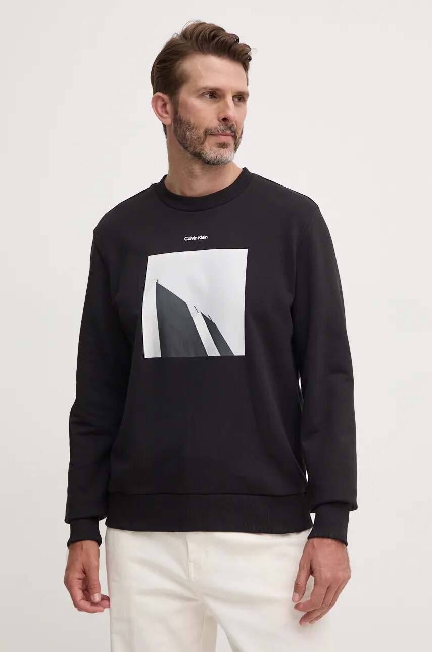 Levně Bavlněná mikina Calvin Klein pánská, černá barva, s potiskem, K10K113563