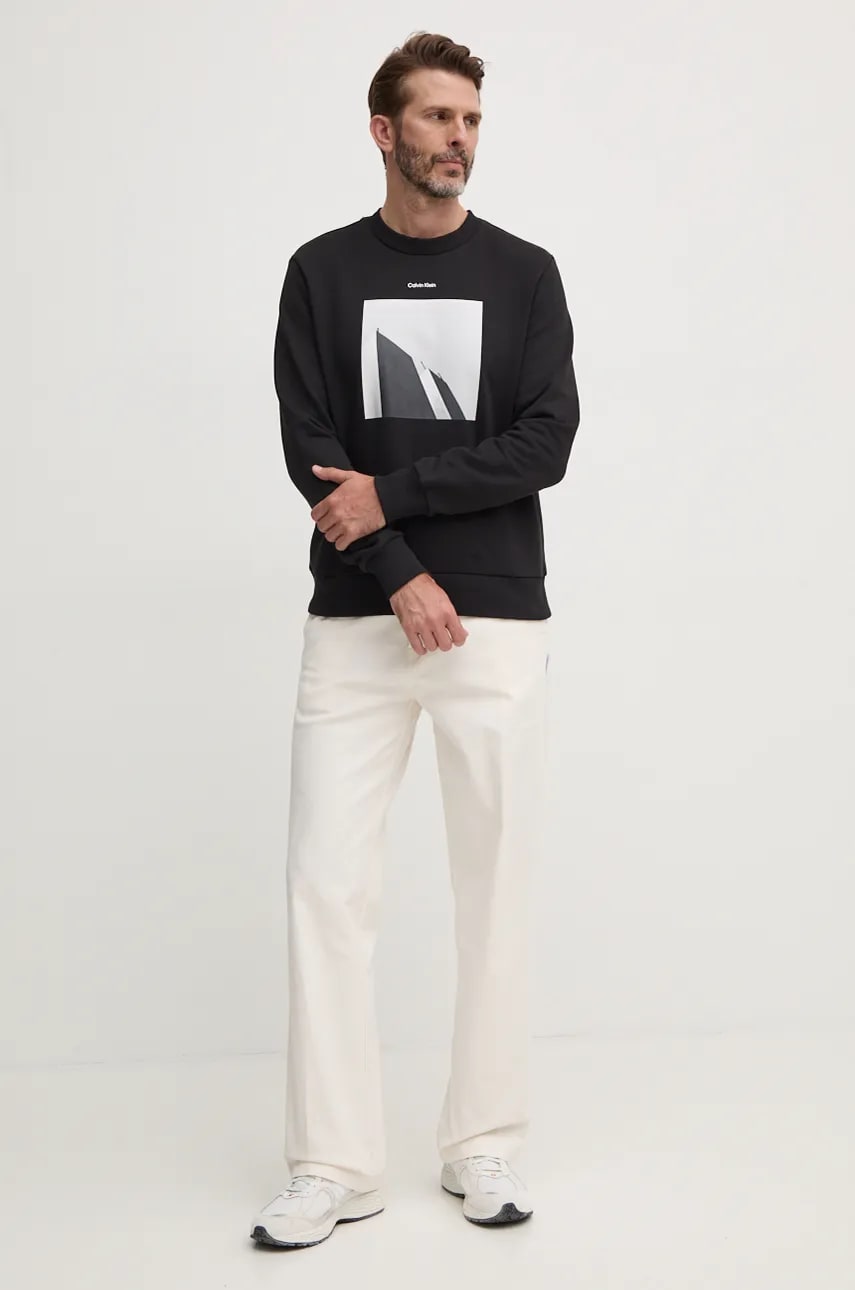 Хлопковая кофта Calvin Klein мужская цвет чёрный с принтом K10K113563 Хлопковая кофта Calvin Klein мужская цвет чёрный с принтом K10K113563