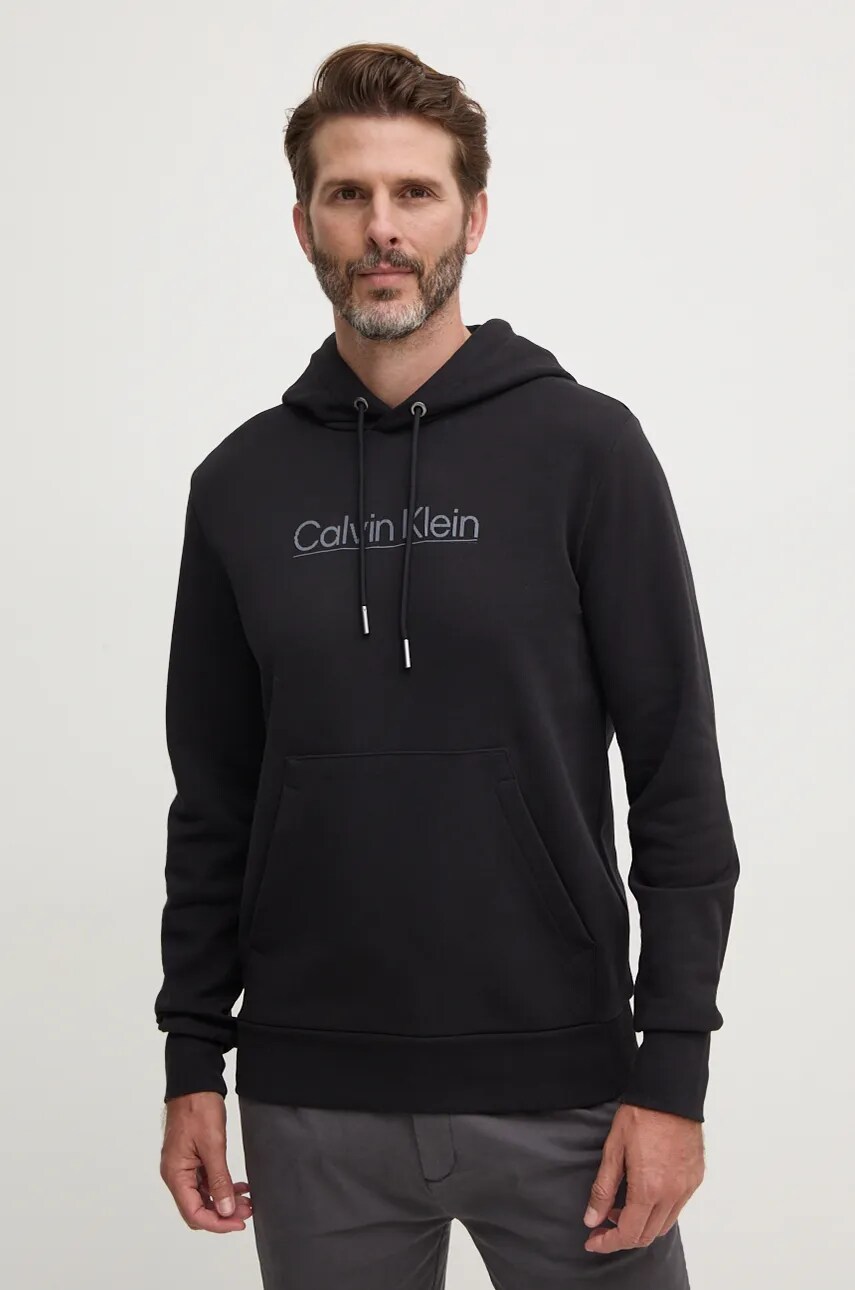 Levně Bavlněná mikina Calvin Klein pánská, černá barva, s kapucí, s potiskem, K10K113576