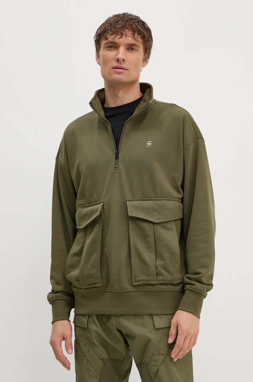 G-Star bluză bărbați, culoarea verde, cu glugă, cu imprimeu, D25096-D566