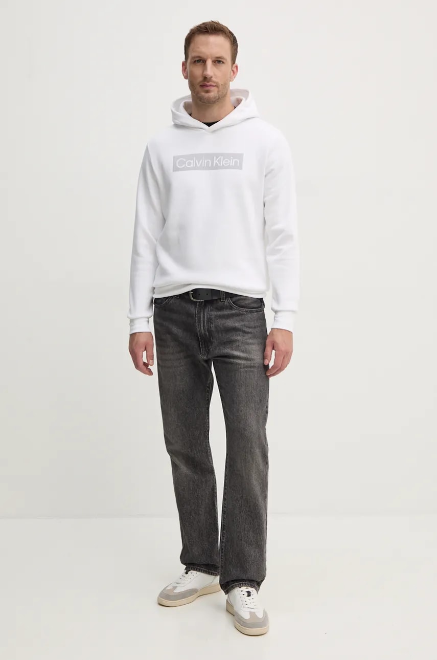 Кофта Calvin Klein мужская цвет белый с капюшоном с принтом K10K113552 Кофта Calvin Klein мужская цвет белый с капюшоном с принтом K10K113552