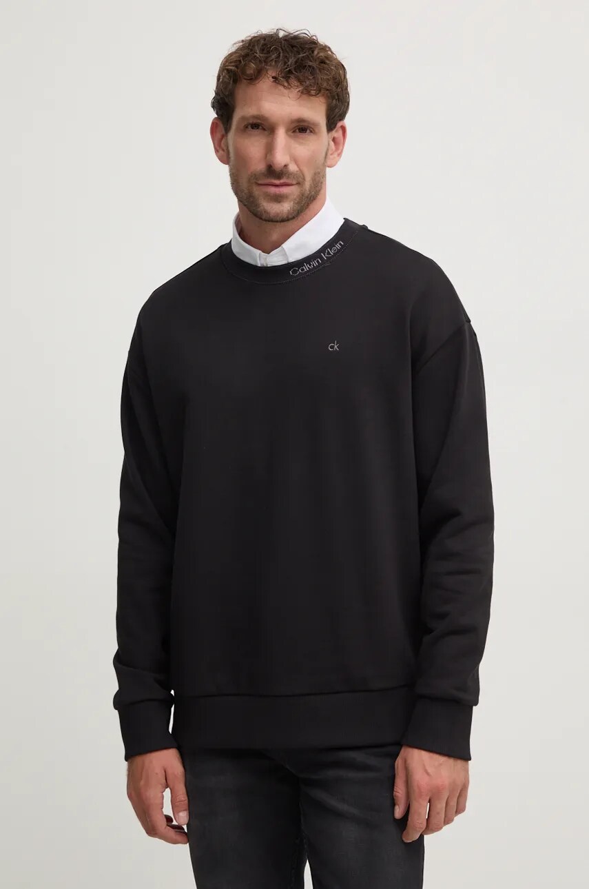 Levně Bavlněná mikina Calvin Klein pánská, černá barva, s aplikací, K10K114092