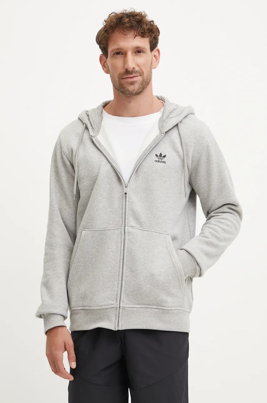 adidas Originals bluză Essential bărbați, culoarea gri, cu glugă, uni, IY7354 adidas Originals bluză Essential bărbați, culoarea gri, cu glugă, uni, IY7354