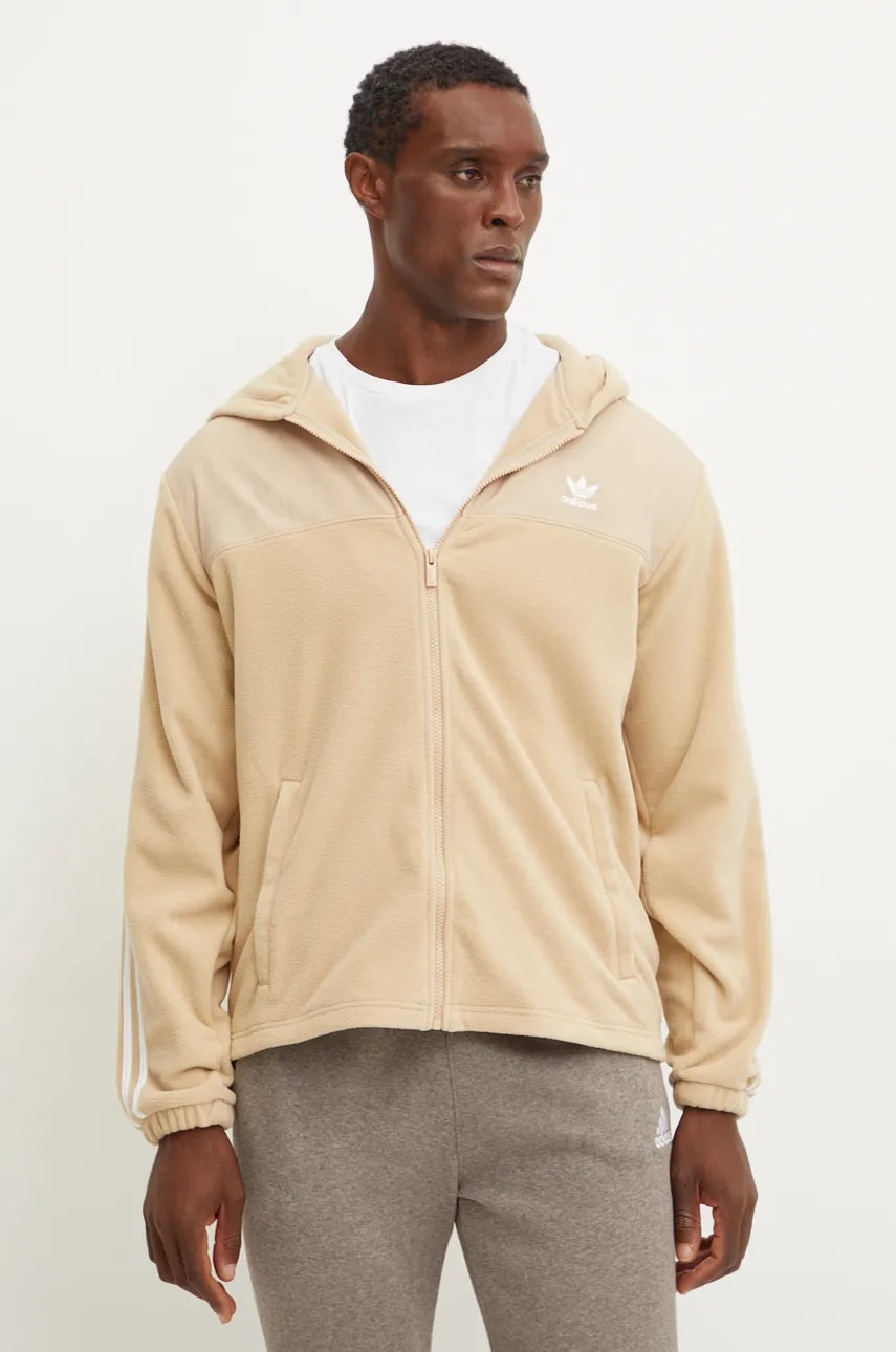 adidas Originals bluza barbati, culoarea bej, cu glugă, cu imprimeu, IZ2487 adidas Originals bluza barbati, culoarea bej, cu glugă, cu imprimeu, IZ2487