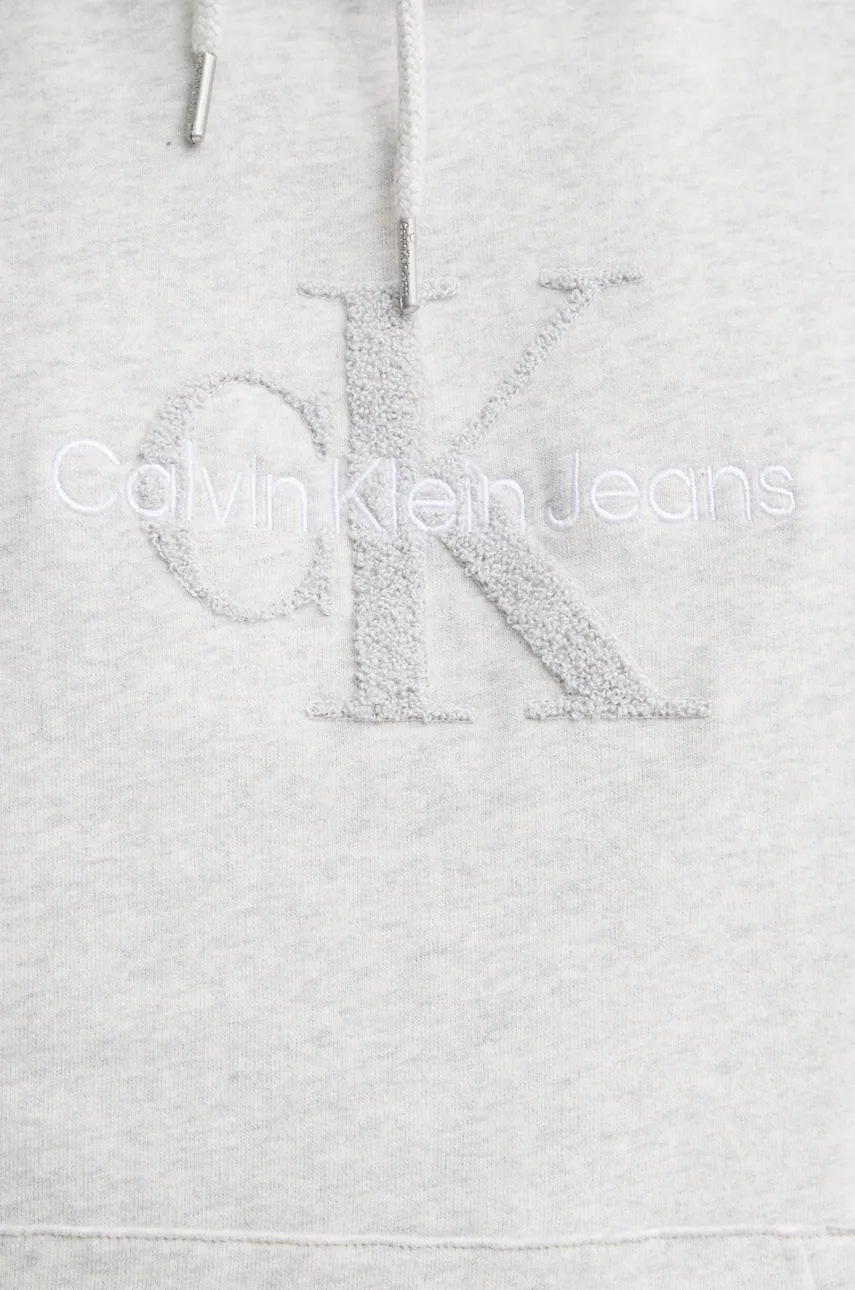 Βαμβακερή μπλούζα Calvin Klein Jeans χρώμα: γκρι, με κουκούλα, J30J326637 φωτογραφία