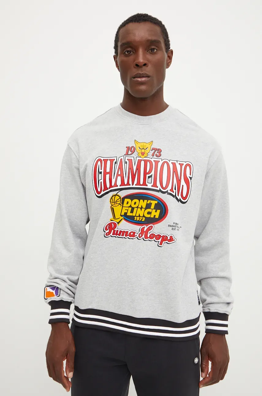 Хлопковая кофта Puma мужская цвет серый с аппликацией 627209 Хлопковая кофта Puma мужская цвет серый с аппликацией 627209