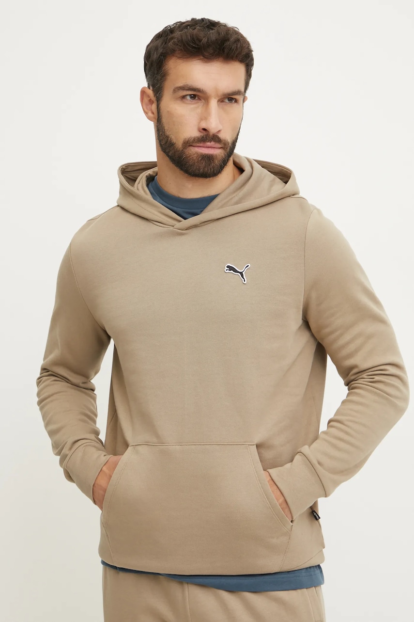 Puma hanorac de bumbac BETTER ESSENTIALS barbati, culoarea bej, cu glugă, neted, 676814