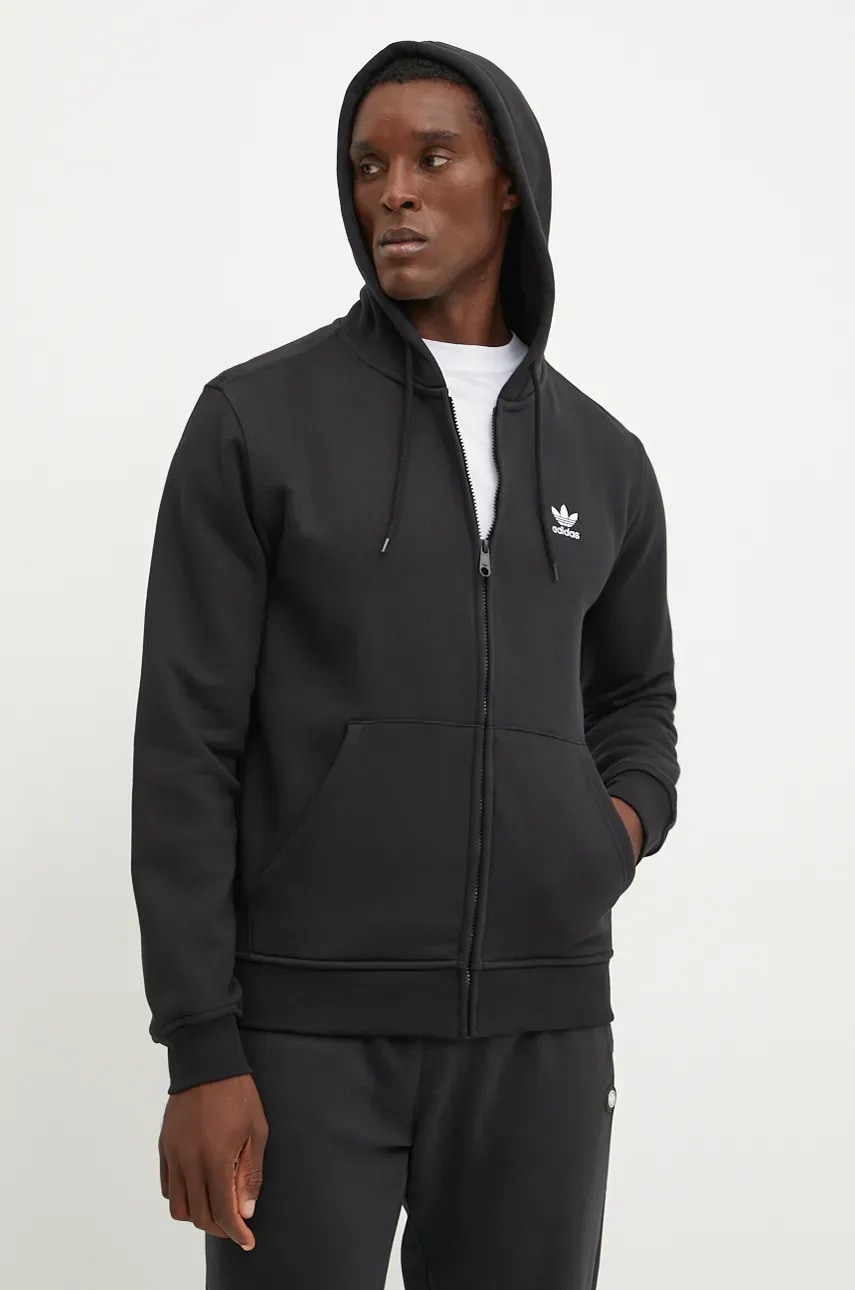 adidas Originals bluză Essential bărbați, culoarea negru, cu glugă, uni, IW5791 adidas Originals bluză Essential bărbați, culoarea negru, cu glugă, uni, IW5791