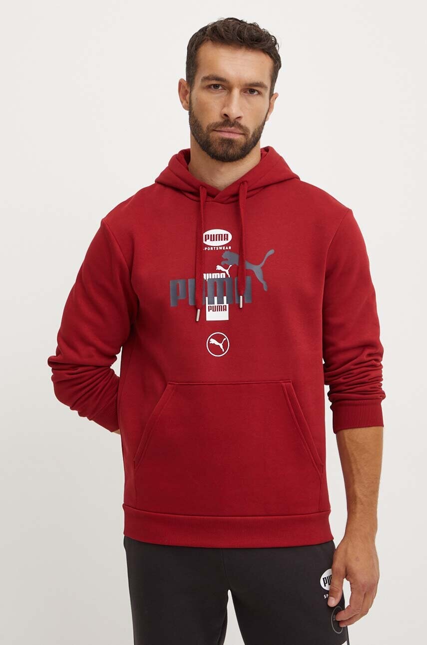 Puma bluza barbati, culoarea rosu, cu glugă, cu imprimeu, 681741