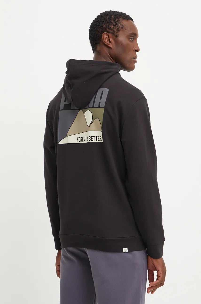 Puma bluza barbati, culoarea negru, cu glugă, cu imprimeu, 681759 Puma bluza barbati, culoarea negru, cu glugă, cu imprimeu, 681759