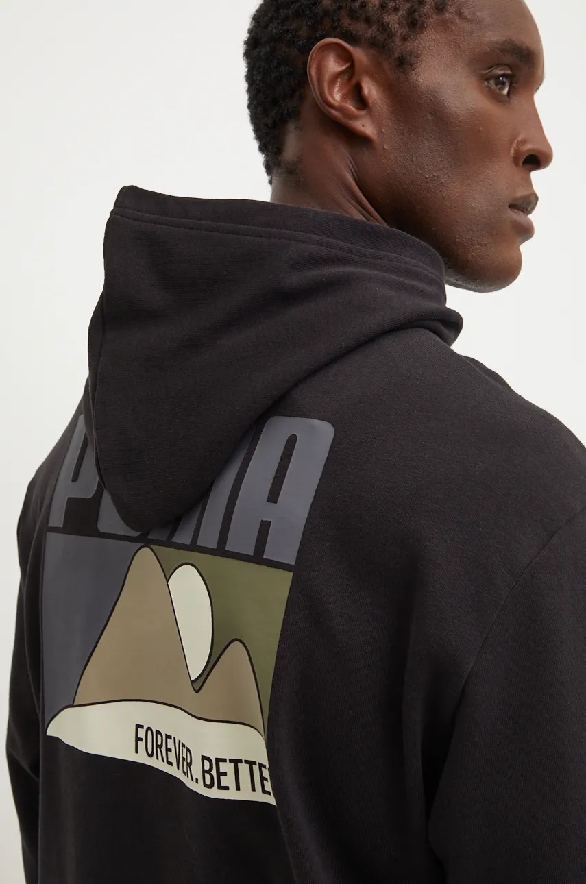 Кофта Puma чоловіча колір чорний з капюшоном з аплікацією 681759 