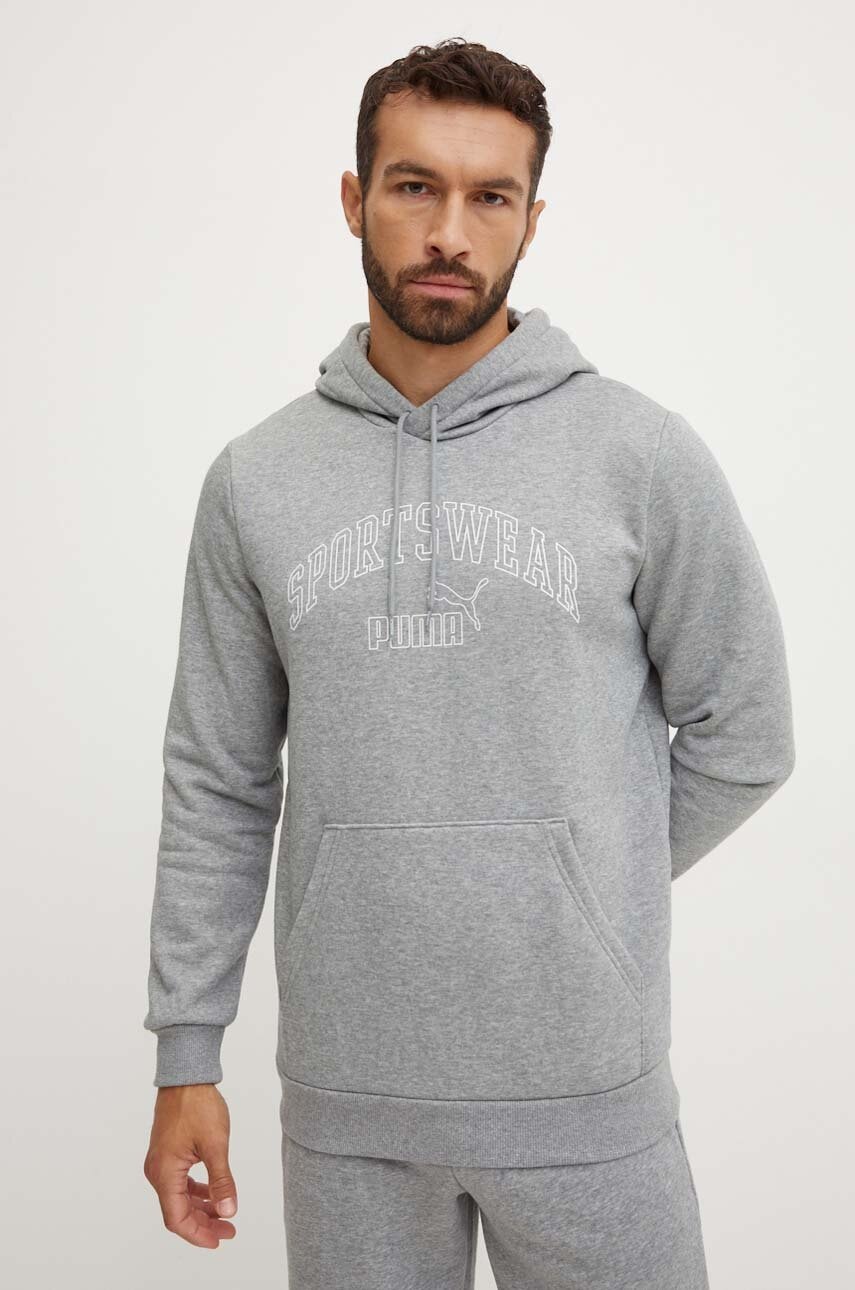 Puma bluza barbati, culoarea gri, cu gluga, cu imprimeu, 681775