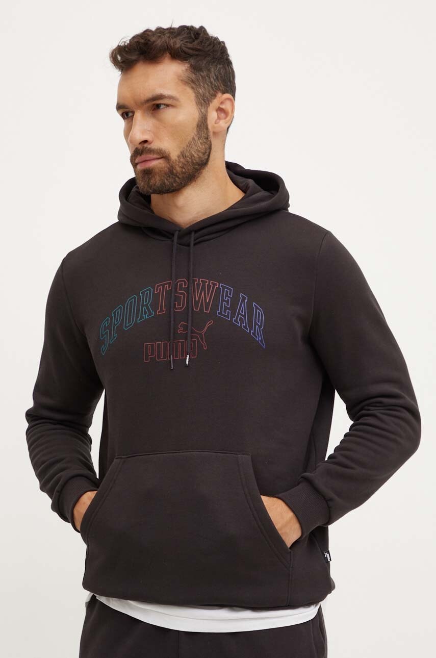 Puma bluza barbati, culoarea negru, cu glugă, cu imprimeu, 681775 Puma bluza barbati, culoarea negru, cu glugă, cu imprimeu, 681775