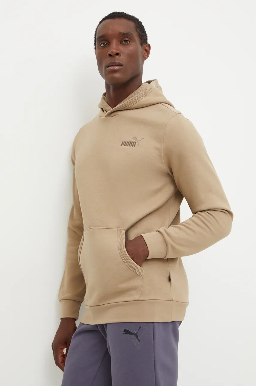 Puma bluza barbati, culoarea bej, cu glugă, neted, 681889