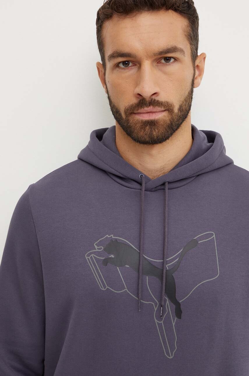 Puma bluza barbati, culoarea gri, cu gluga, cu imprimeu, 683799