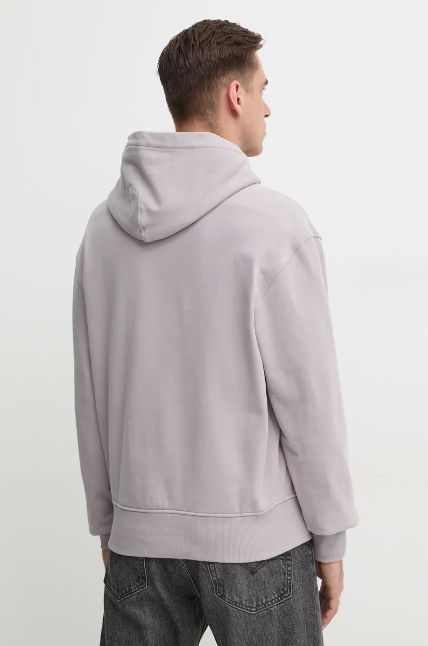 Бавовняна кофта Calvin Klein Jeans чоловіча колір сірий з капюшоном з аплікацією J30J326147 