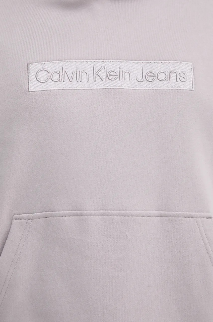 Бавовняна кофта Calvin Klein Jeans чоловіча колір сірий з капюшоном з аплікацією J30J326147 